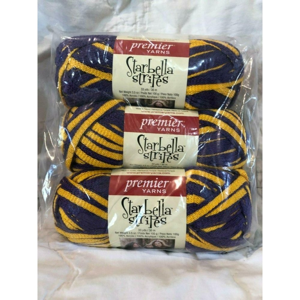 Premier Yarns Starbella Stripes Medal #17-11 Purple Yellow Bulky 3 Pack Ruffle